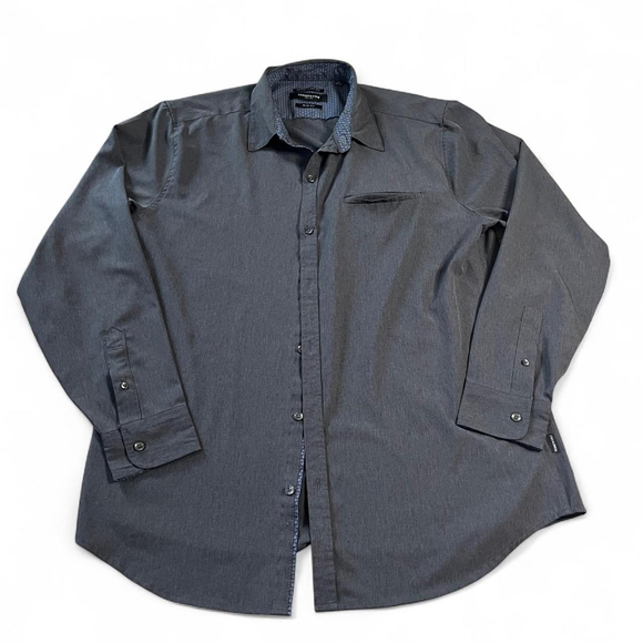 Kenneth Cole Grey Slim Fit Dress Shirt Large Button-Down Classic Office Shirt - Picture 1 of 8